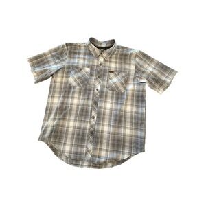 Orvis short Sleeve Shirt Mens XL (46-48) Gray Plaid Fishing Pocket Button Up